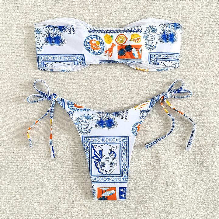Damen Bandeau-Bikini-Set mit floralem Muster und verstellbaren Bändern Echo Archiv