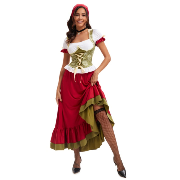 Damen nan sexy bayerisches Dirndl Kostüm mit geschnürtem Mieder Puffärmeln und mehrlagigem Stufenrock Echo Archiv