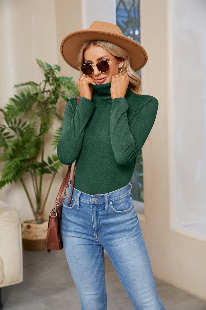 Damen Figurnahe Stretch-Jersey Rollkragenoberteil mit langem Arm – Avérine
