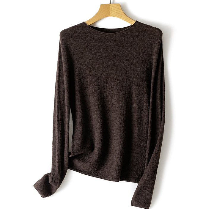 Damen Leichter strukturierter Langarm-Strickpullover mit Rundhals und feiner Crinkle-Optik Echoarchiv