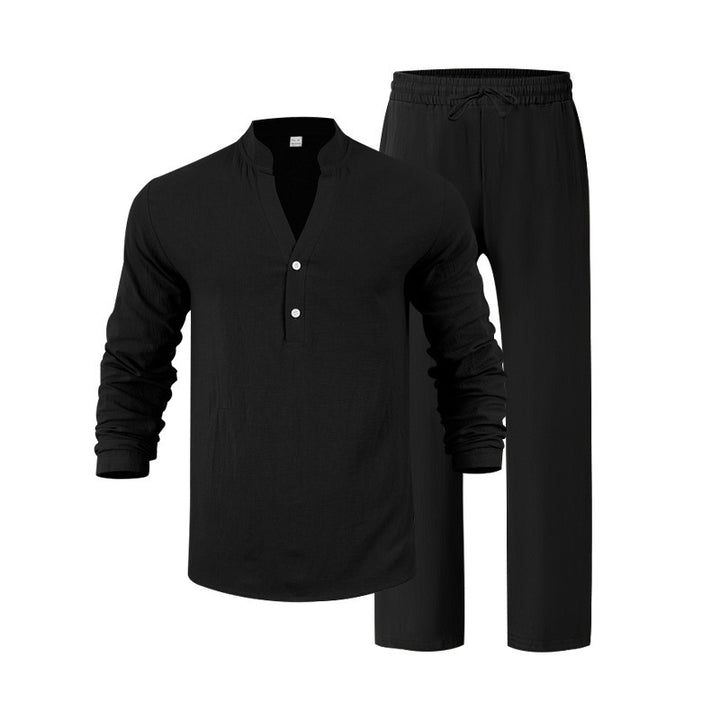 Herren Freizeit-Loungewear-Set mit langärmligem Hemd und bequemen Jogginghosen Echoarchiv