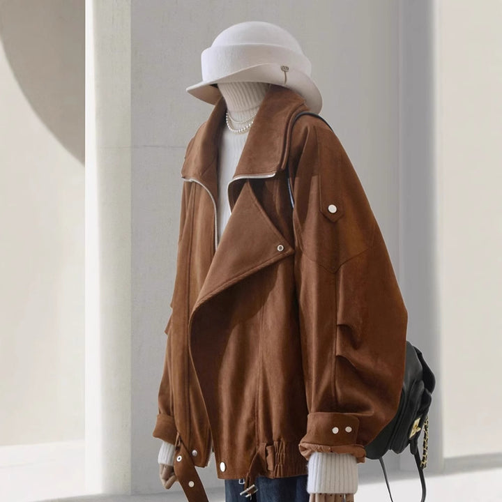 Damen Modische Wildlederjacke mit asymmetrischem Schnitt Echoarchiv