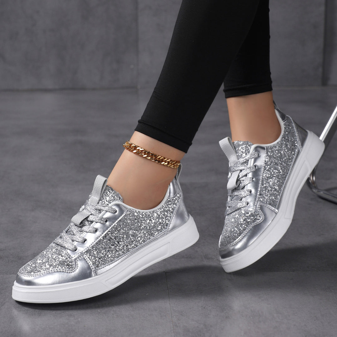 Damen nan Glitzer-Freizeitsneaker mit Metallic-Details, gepolstertem Einstieg und rutschfester Gummisohle Echo Archiv