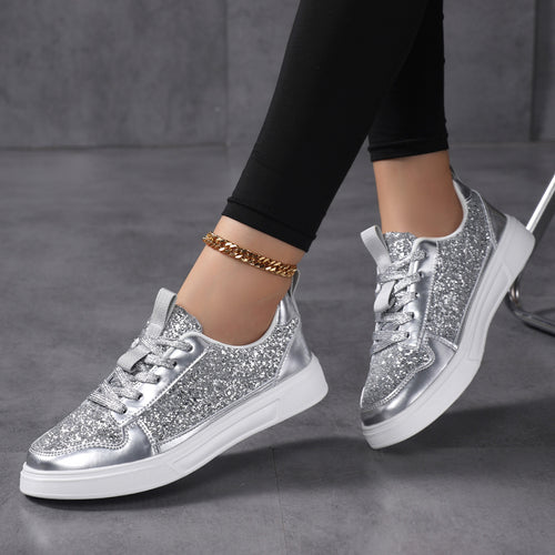 Damen nan Glitzer-Freizeitsneaker mit Metallic-Details, gepolstertem Einstieg und rutschfester Gummisohle Echo Archiv