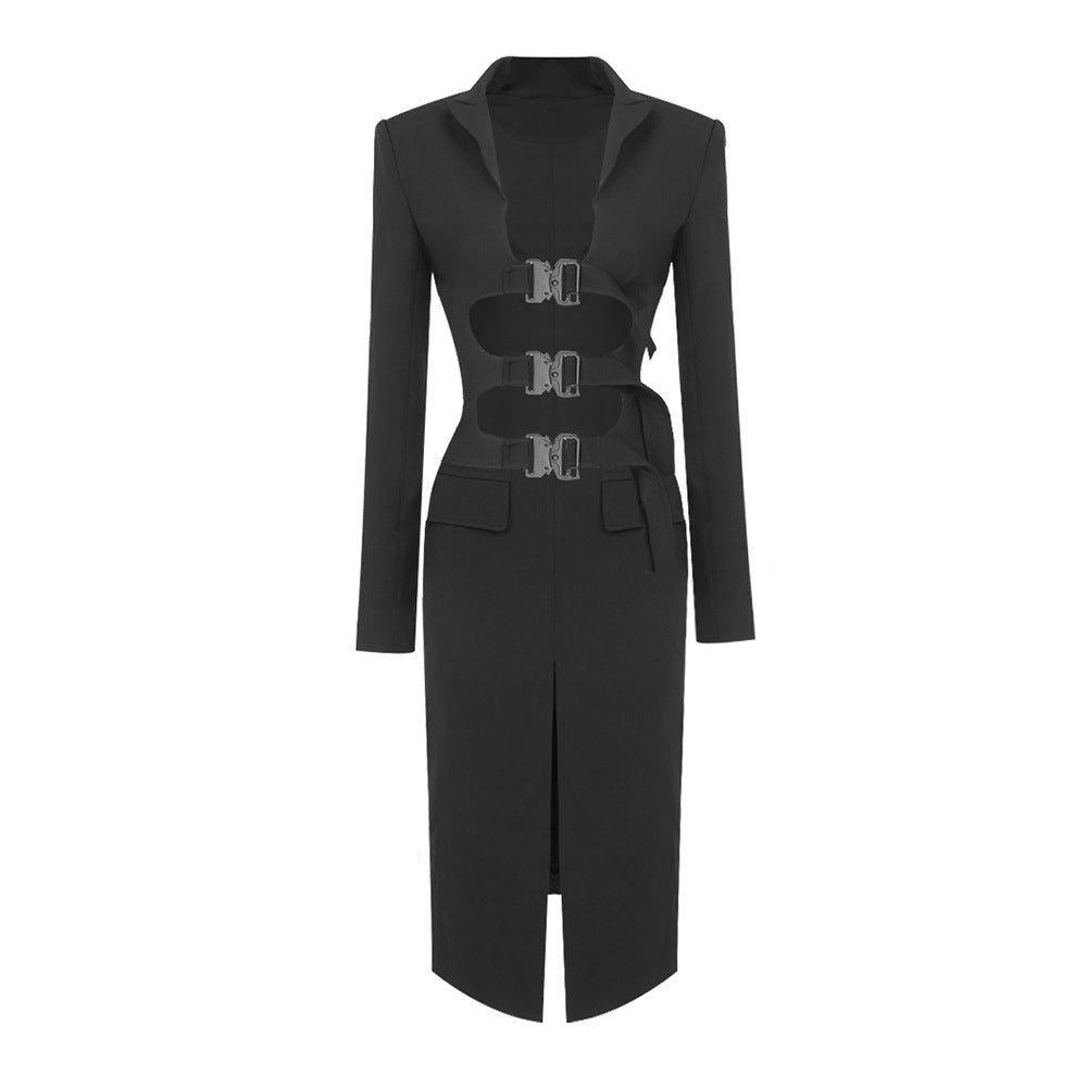 Damen elegant geschnittenes Blazer-Kleid mit kontrastierenden Schnallen Echo Archiv