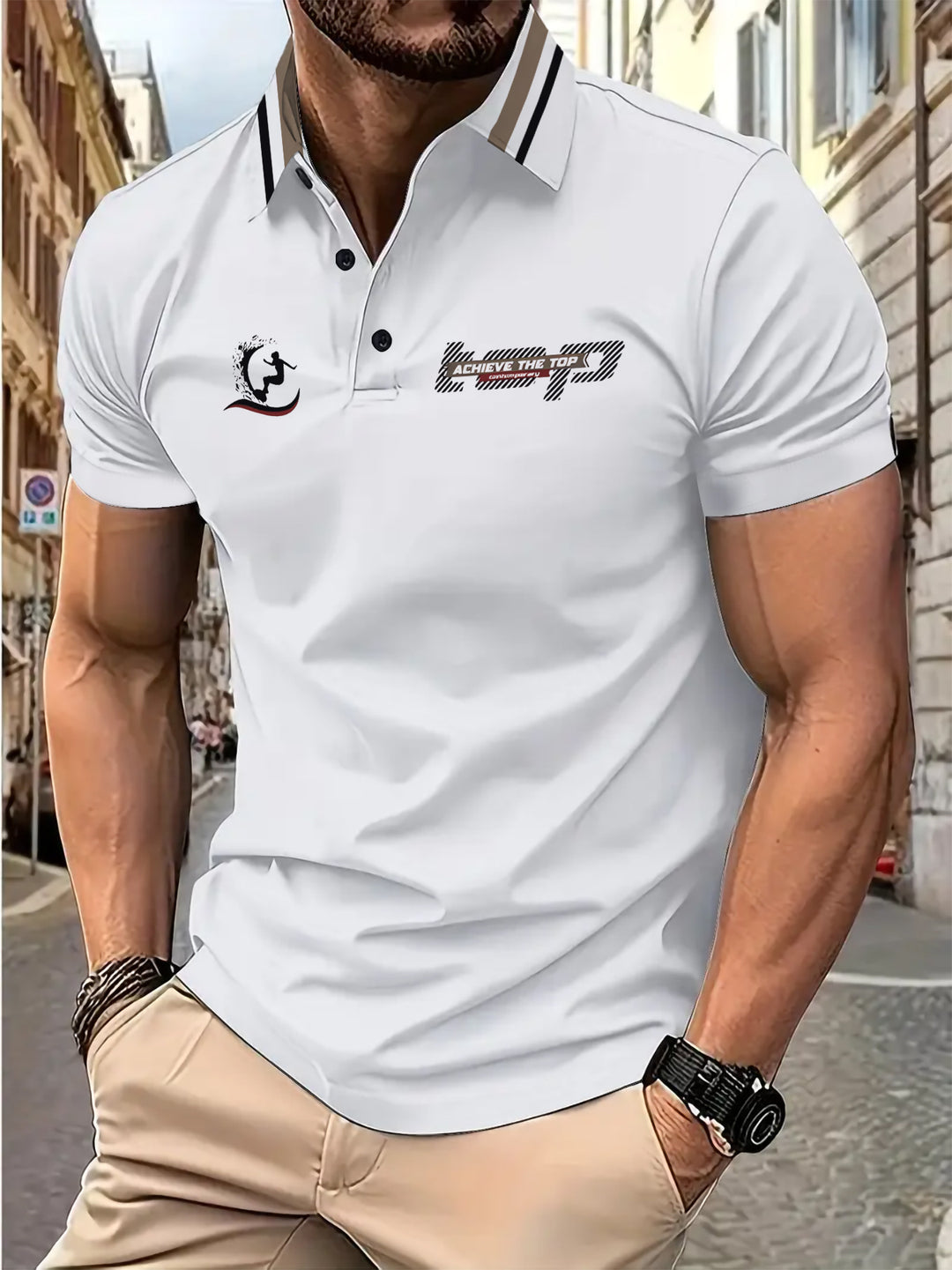 Herren Sportliches Kurzarm Poloshirt mit innovativem Grafikdesign Echoarchiv