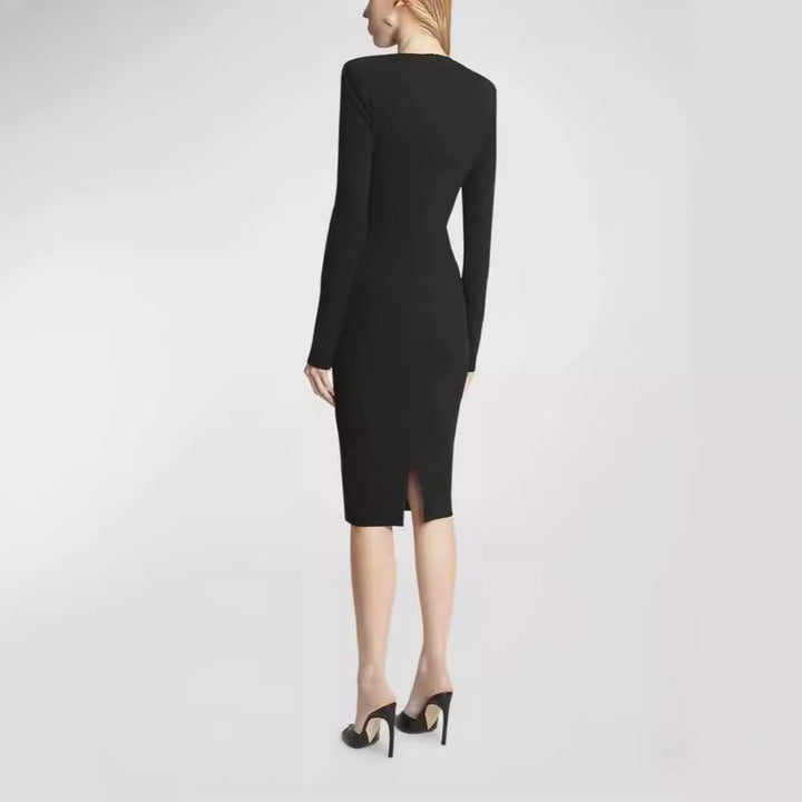 Damen Figurbetontes Midikleid mit Rundhalsausschnitt und langen Ärmeln Echoarchiv