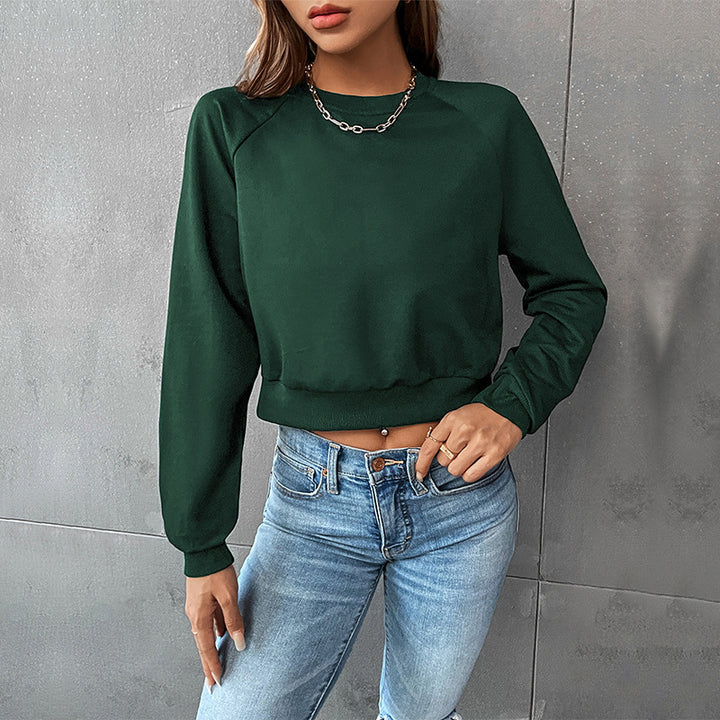 Damen Kurzes minimalistisches Sweatshirt mit Raglanärmeln und geripptem Saum Echoarchiv