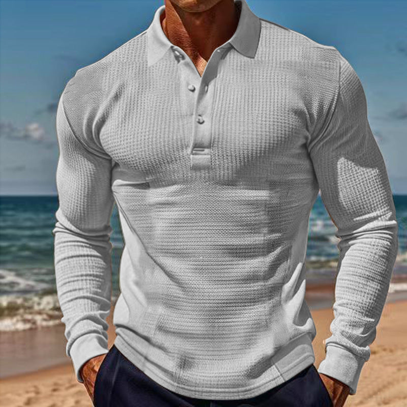 Herren langärmliges Polohemd mit strukturiertem Design Echoarchiv