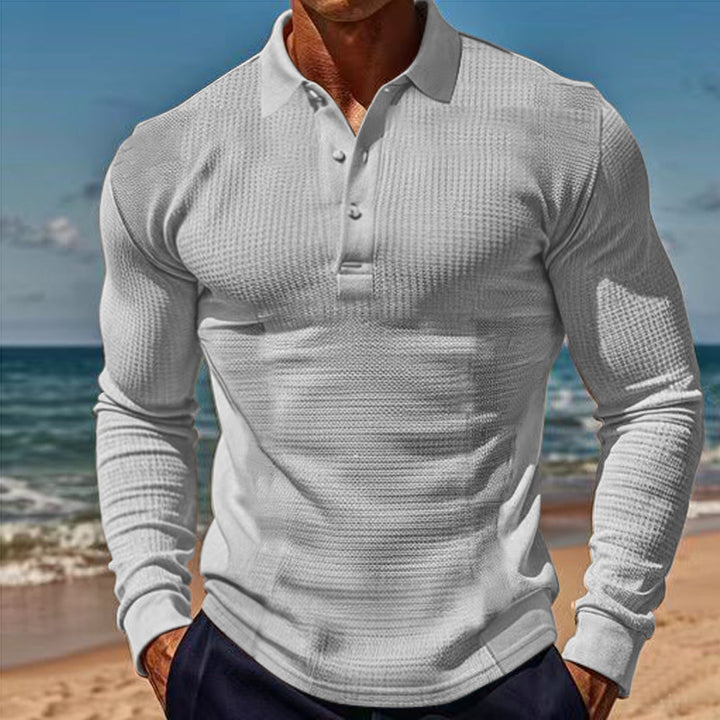 Herren langärmliges Polohemd mit strukturiertem Design Echoarchiv