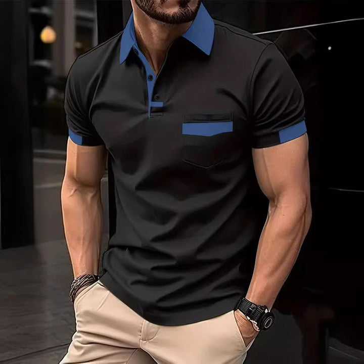 Herren modisches Polohemd mit Brusttasche und Kontrastkragen Echoarchiv