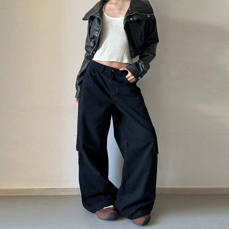 Damen Bodentiefe Utility-Palazzo-Hose aus schwerem Twill mit seitlichen Pattentaschen Echo Archiv