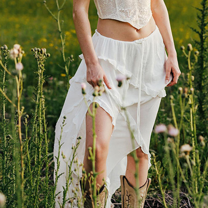 Damen Luftiger Chiffon-Rock mit voluminösem Rüschensaum Echo Archiv