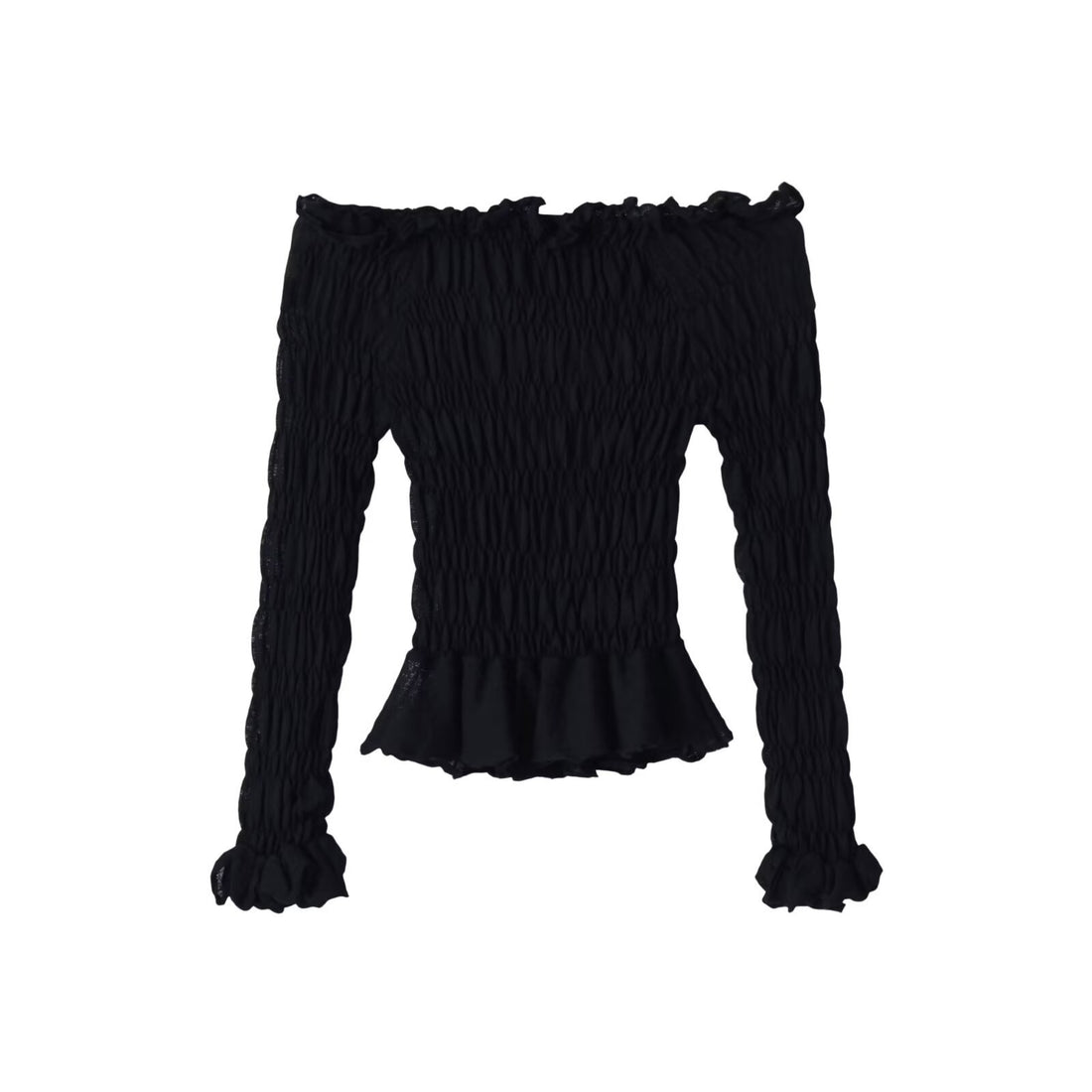 Damen Schulterfreies Smock-Top mit langen Ärmeln und Volant-Saum Echoarchiv