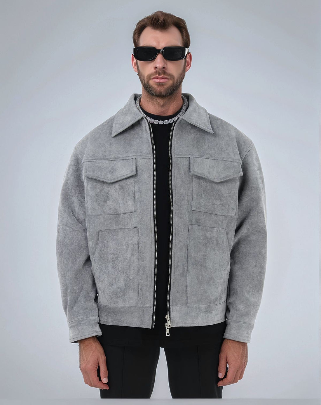 Herren modische Suede-Jacke mit aufgesetzten Taschen – Taviero