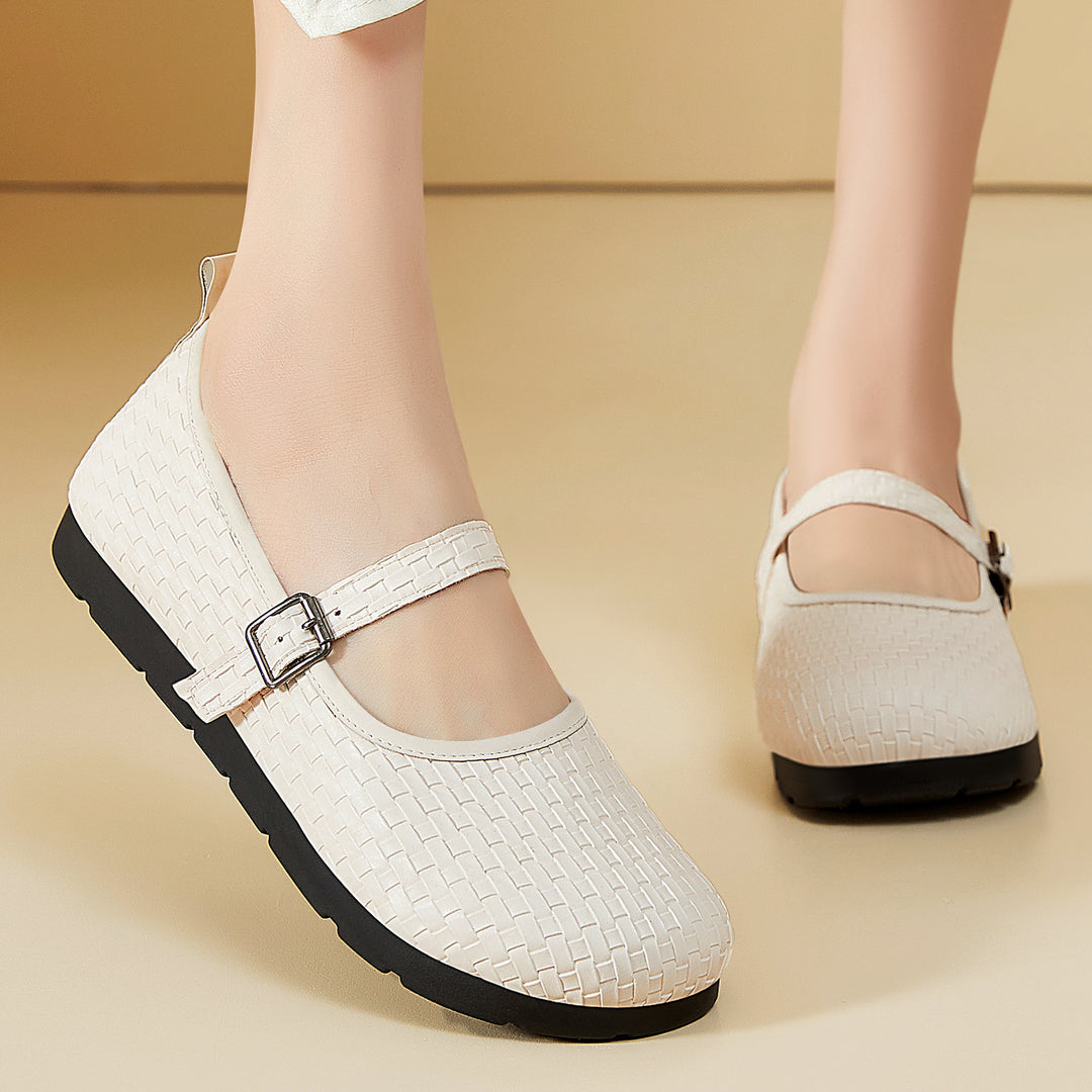 Damen nan Mary-Jane Ballerina-Slipper mit gewebter Oberflächenstruktur, verstellbarem Riemen und stoßdämpfender Leichtsohle Echo Archiv
