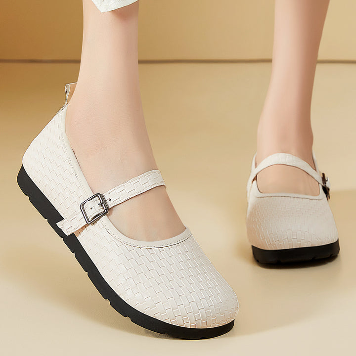 Damen nan Mary-Jane Ballerina-Slipper mit gewebter Oberflächenstruktur, verstellbarem Riemen und stoßdämpfender Leichtsohle Echo Archiv