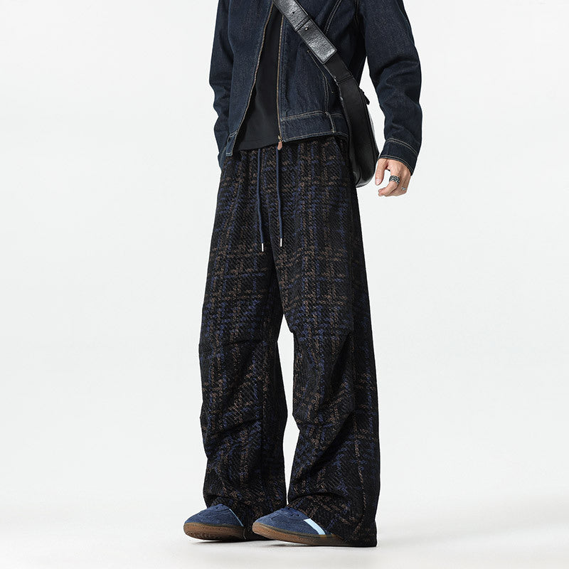Herren Karierte Relaxed-Fit Hose mit verstellbarem Bund Echoarchiv
