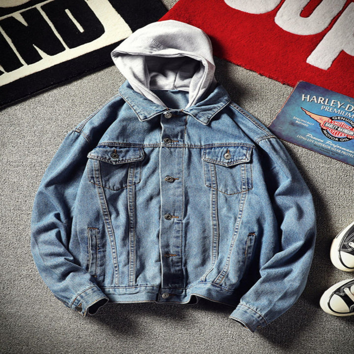 Herren Modische Denimjacke mit Kapuze Echoarchiv