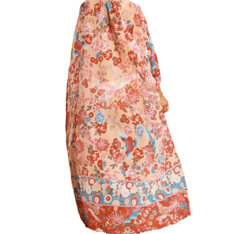 Damen floraler Strandkimono mit weit geschnittenen Ärmel Echo Archiv
