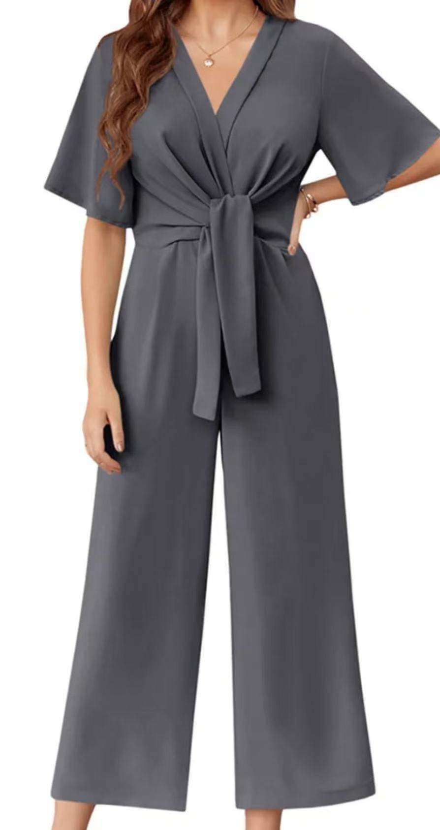 Damen Jumpsuit mit Taillenknoten und weitem Bein Echoarchiv