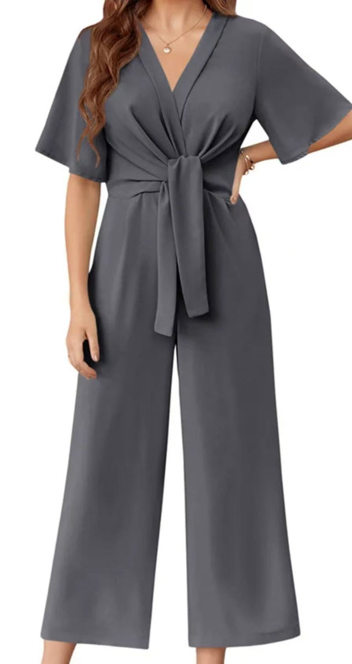 Damen Jumpsuit mit Taillenknoten und weitem Bein Echoarchiv