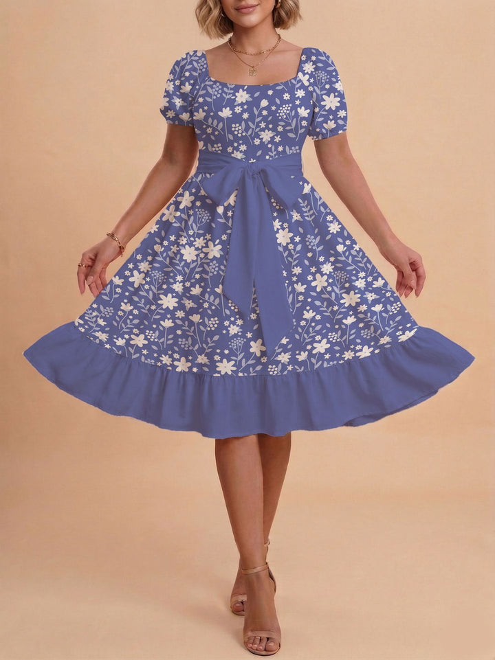 Damen Midikleid mit verspieltem Druck und tailliertem Schnitt Echo Archiv