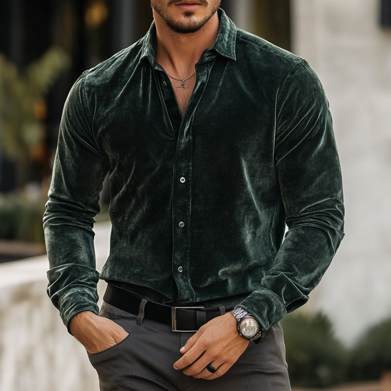 Herren elegantes Samt-Hemd mit feinen Details Echoarchiv