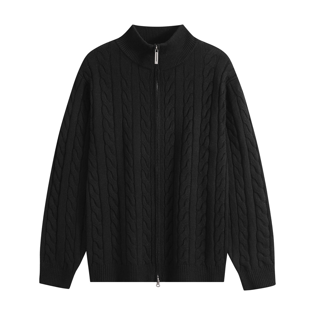 Herren Grobgestrickter Reißverschluss-Cardigan mit Zopfmuster, Stehkragen und Oversize-Schnitt Echoarchiv