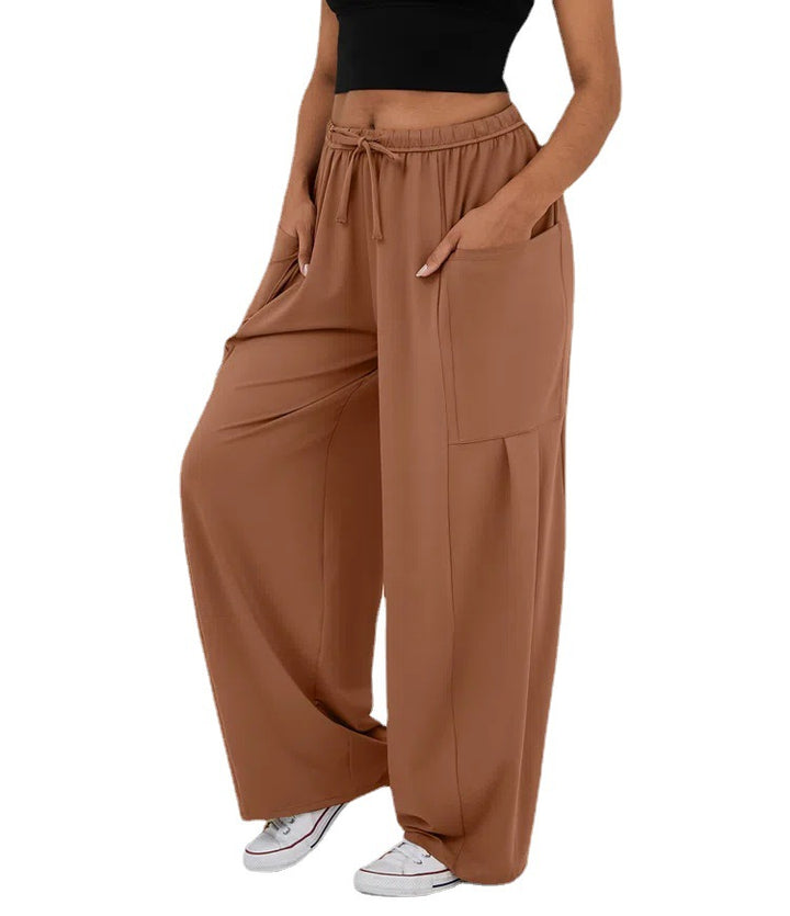 Damen Weite Relax‑Hose mit hohem Elastikbund, Tunnelzug und großen Cargo-Taschen – Avérine