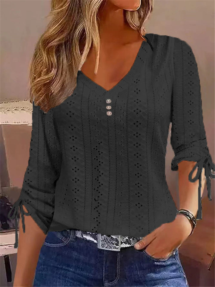 Damen V-Ausschnitt Bluse mit Raffdetails Echoarchiv