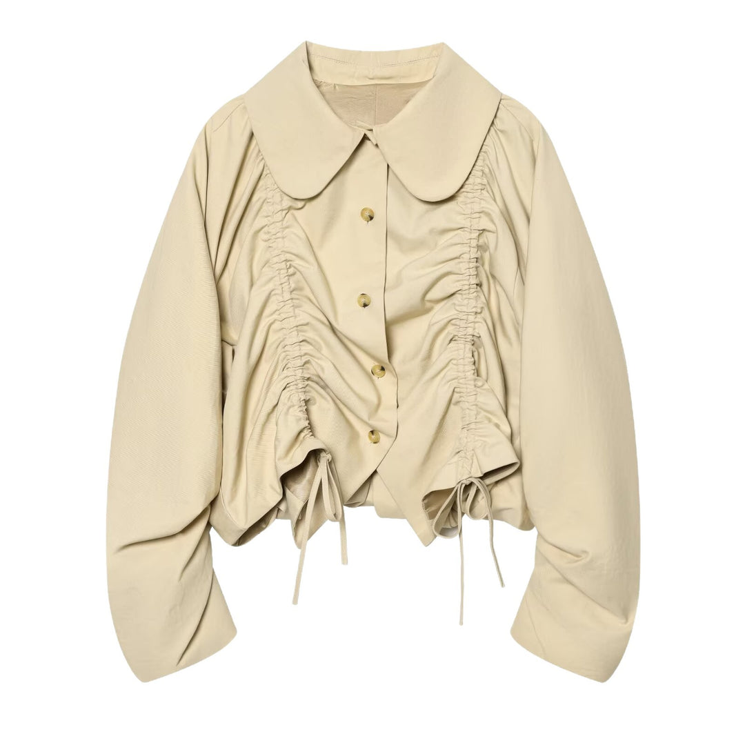 Damen Kurze geraffte Blousonjacke mit großem Peter‑Pan‑Kragen Echoarchiv