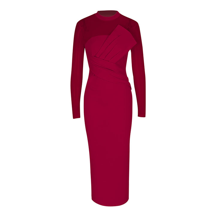 Damen Elegantes Langarm-Midi-Kleid mit raffinierter Drapierung und figurbetonter Silhouette Echo Archiv