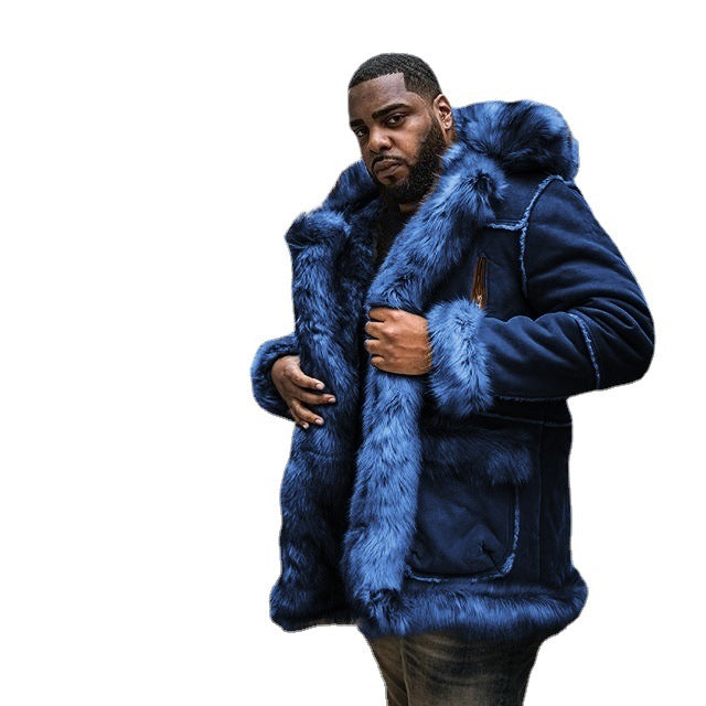 Herren Lammfelljacke mit luxuriösem Kunstfellkragen und stabilen Nähten Echoarchiv
