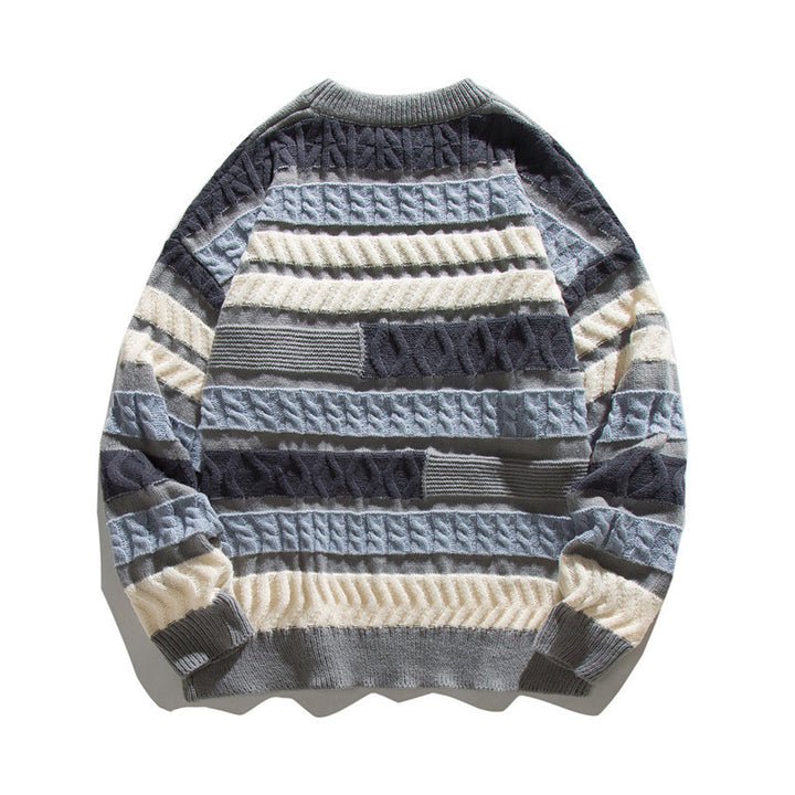 Unisex Oversize Strickpullover mit Patchwork‑Zopfmuster und Rundhalsausschnitt Echo Archiv