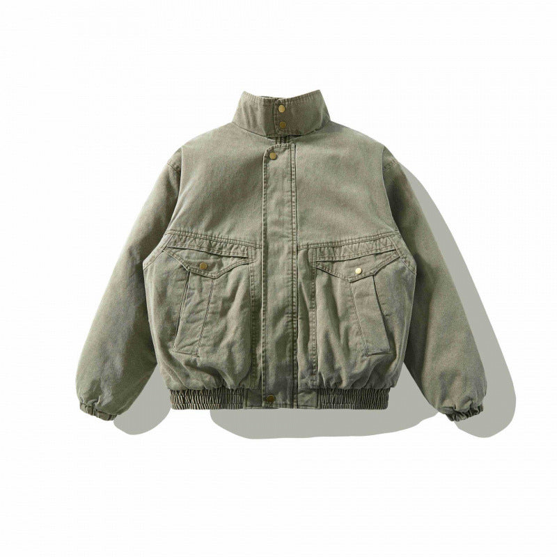 Unisex Weitgeschnittene Canvas-Utility-Jacke mit Stehkragen, Pattentaschen und elastischem Saum Echo Archiv