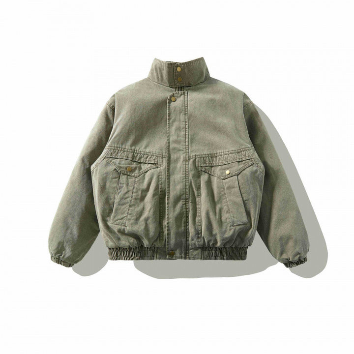 Unisex Weitgeschnittene Canvas-Utility-Jacke mit Stehkragen, Pattentaschen und elastischem Saum Echo Archiv