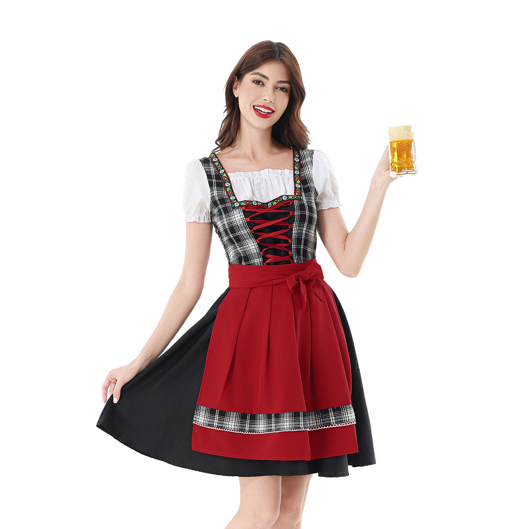 Damen nan traditionelles Dirndlkleid mit Karo-Mieder und gesteppter Schürze Echo Archiv