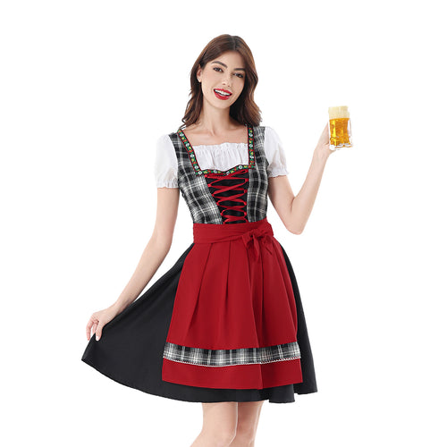Damen nan traditionelles Dirndlkleid mit Karo-Mieder und gesteppter Schürze Echo Archiv