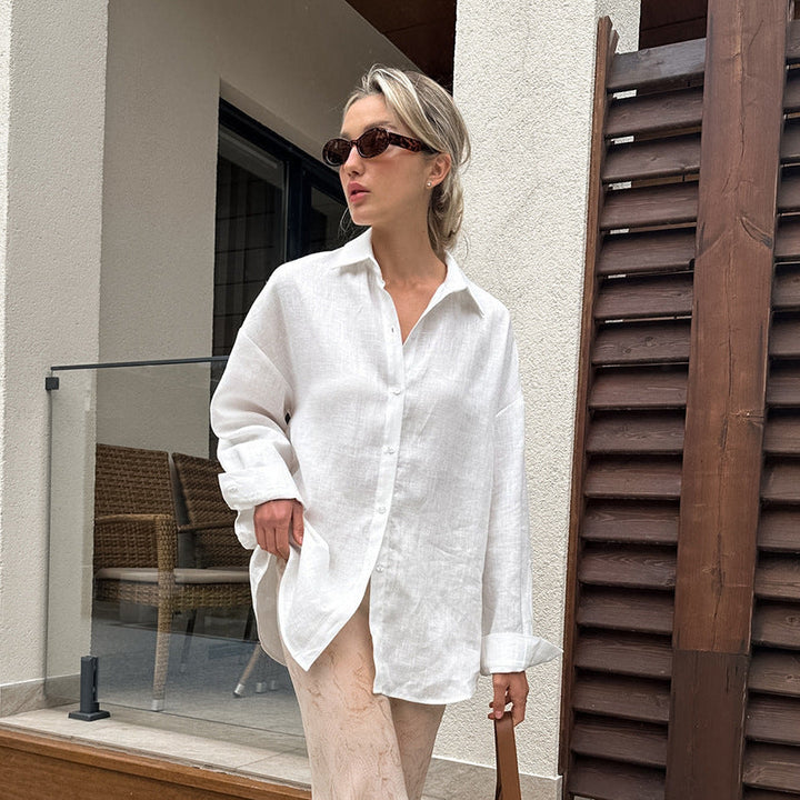 Damen Leinenhemd mit lässigem Schnitt und oversized Ärmeln Echoarchiv