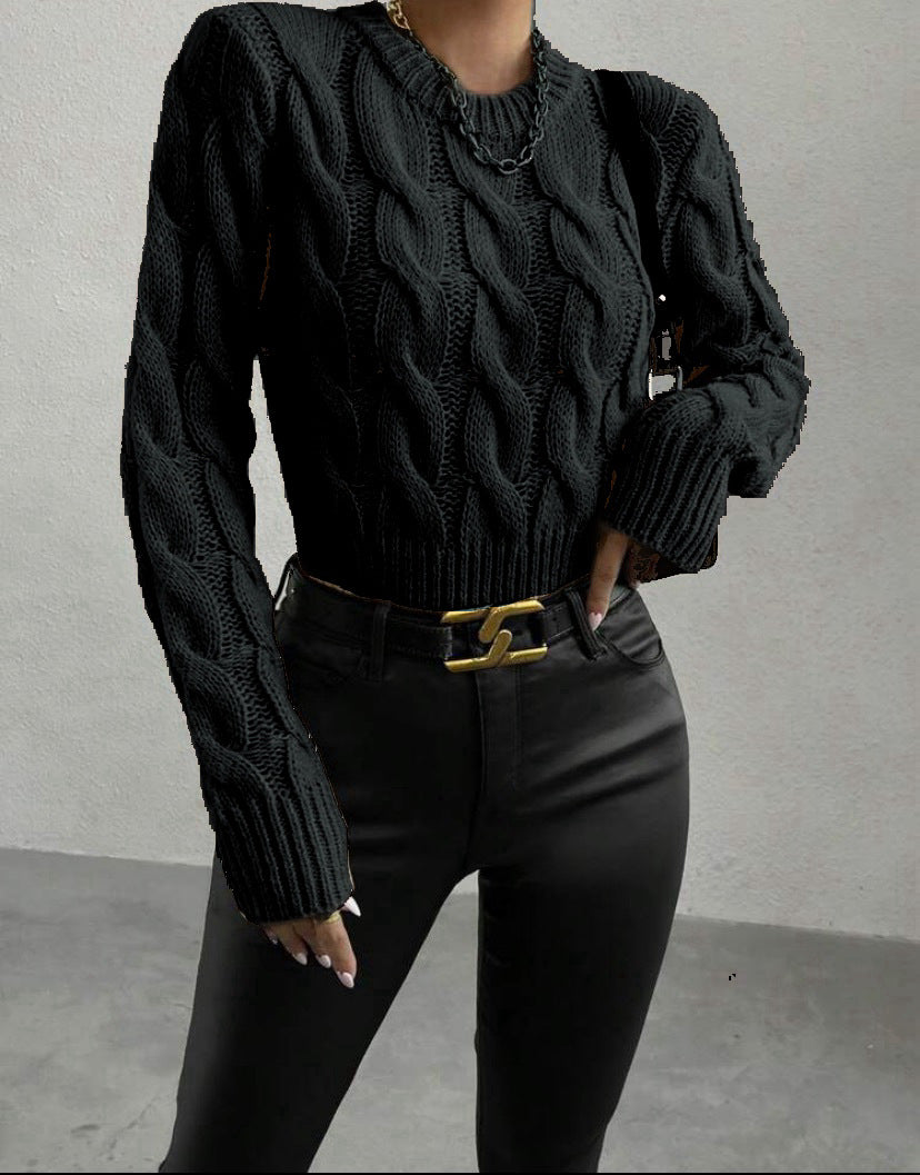 Damen Feiner Zopf‑Strickpullover mit Rundhals und gerippten Bündchen – Mavelle