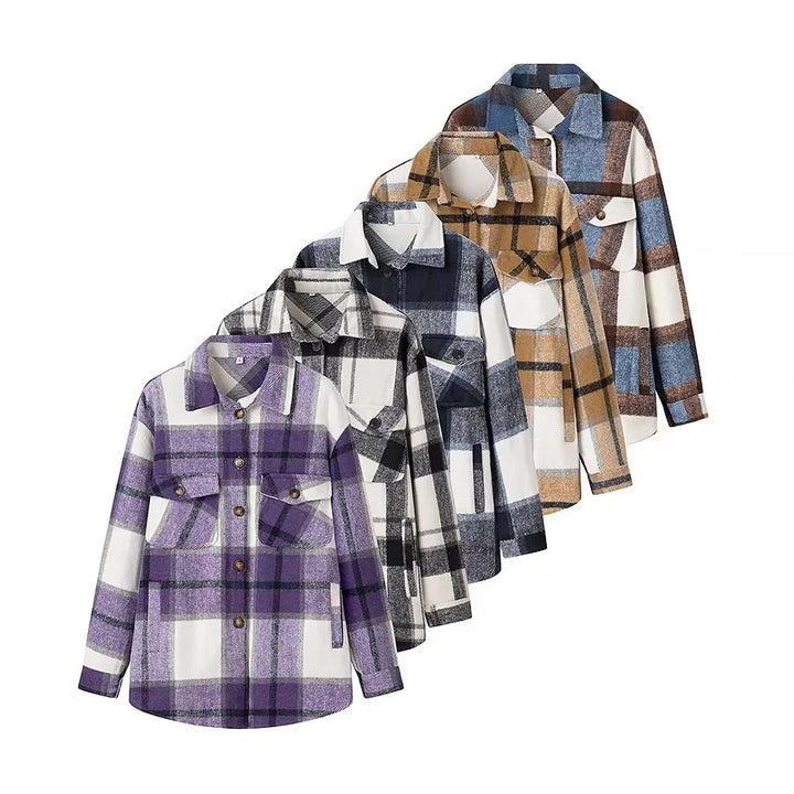 Damen nan kariertes Overshirt im Shacket‑Stil mit aufgesetzten Brusttaschen Echo Archiv
