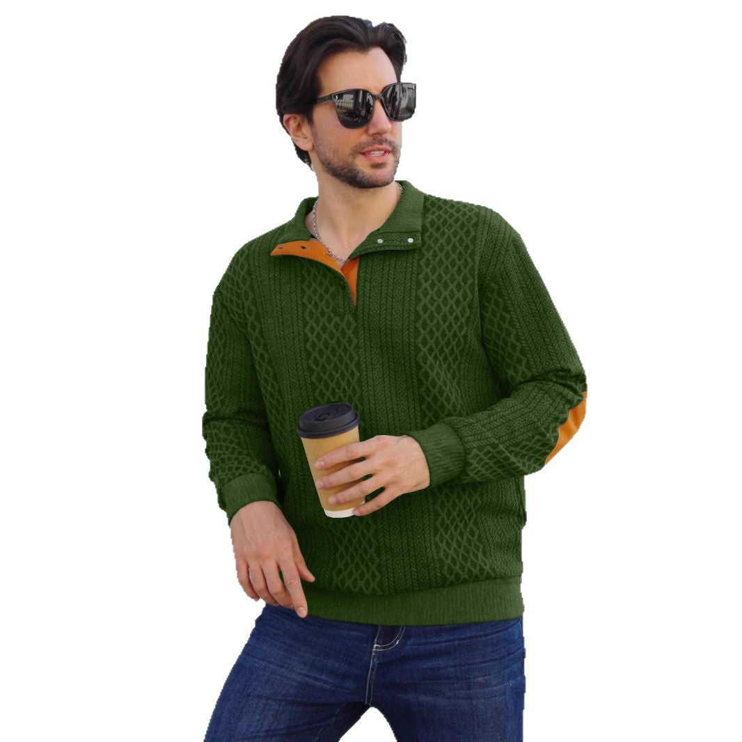 Herren nan strukturierter Henley-Pullover mit Stehkragen, Knopfleiste und Lederoptik-Ellbogenbesatz Echo Archiv