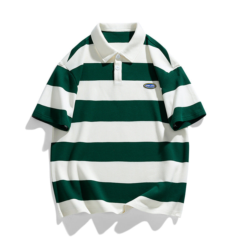 Herren gestreiftes Kurzarm-Polohemd aus atmungsaktivem Baumwollmaterial Echoarchiv