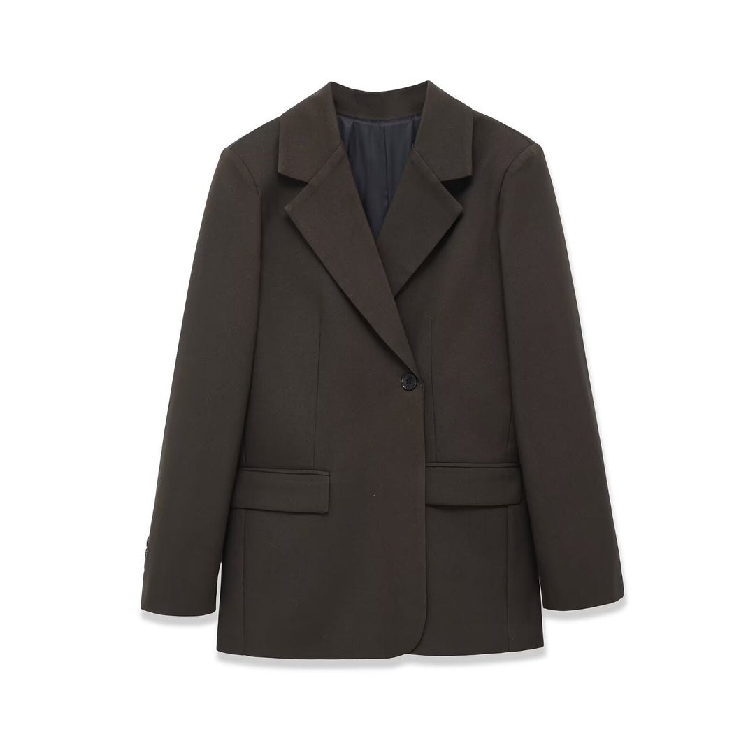 Damen taillierter Wollmix-Blazer mit strukturierter Schulter, einreihiger Knopfleiste und Pattentaschen – Valéne