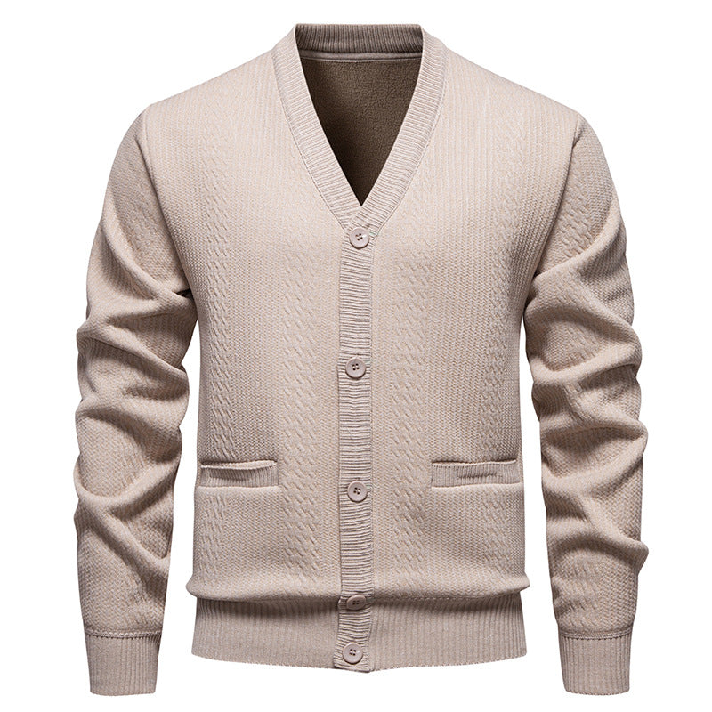 Herren Texturierter V-Ausschnitt Strickcardigan mit Knopfleiste und Eingrifftaschen Echo Archiv