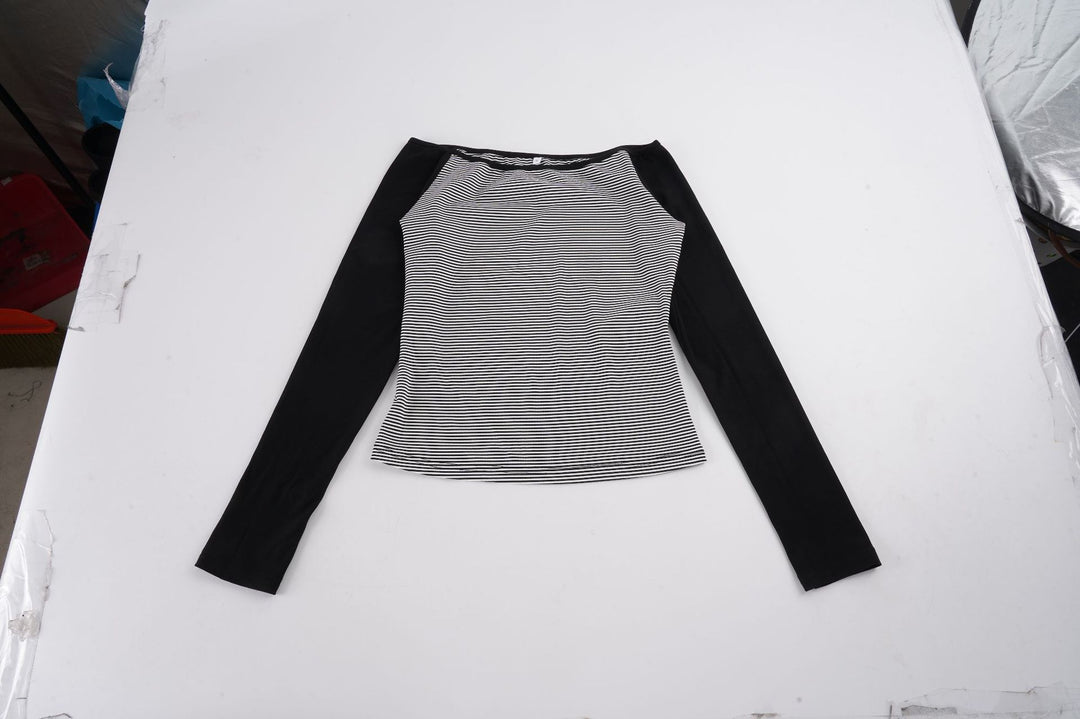 Damen nan figurnahes Raglan-Langarmshirt mit feinem Streifenjersey, schmaler Taille und elastischem Stretchmaterial Echo Archiv