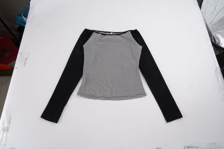 Damen nan figurnahes Raglan-Langarmshirt mit feinem Streifenjersey, schmaler Taille und elastischem Stretchmaterial Echo Archiv