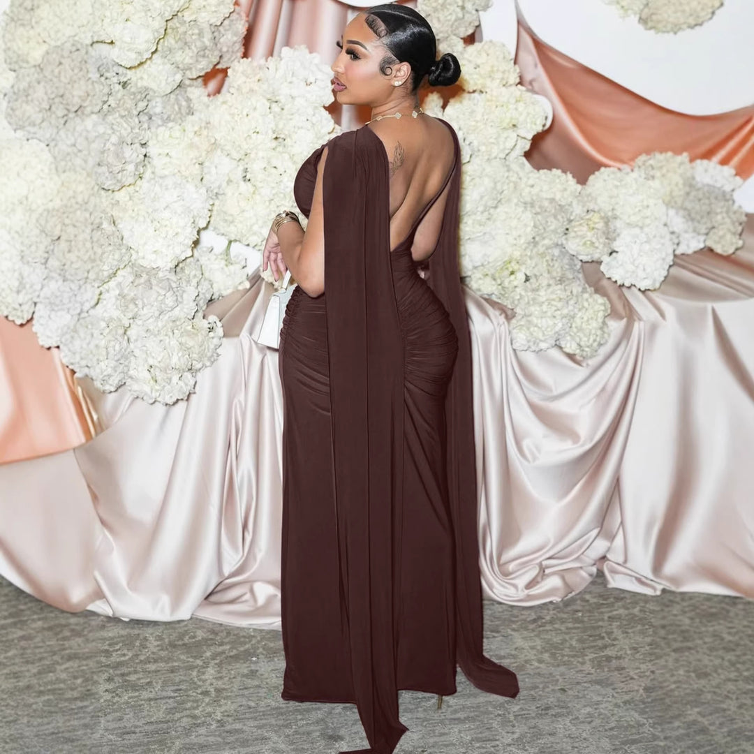 Damen Elegantes Maxikleid mit Raffungen und transparenten Ärmeln Echo Archiv
