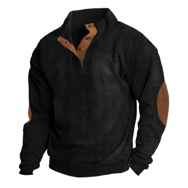 Herren nan rustikaler gerippter Pullover mit Henley-Kragen und lederartigen Ellbogenbesätzen Echo Archiv